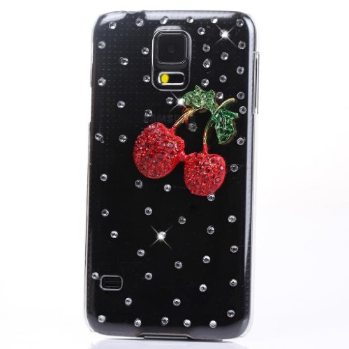 EVTECH(TM) Full Rhinestones Cherry Series Luxury Crystal Diamond Bling Design Hard Faceplate Protector Cover Case for Samsung Galaxy S5 I9600 Samsung Galaxy S5/ GS 5 AT&T G900A/ Sprint G900P/ Verizon G900V/ T-mobile G900T (100% Handcrafted)
