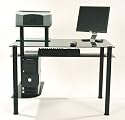Black Glass and Aluminum Computer Desk with Casters (Black Glass) (31.25"H x 42.5"W x 24"D)