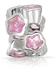 Bling Jewelry 925 Sterling Silver Pink CZ Star Bead Pandora Troll Compatible