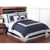 Click here to buy Navy Hotel Duvet Comforter Cover 7 piece Bedding Set - Queen Size by Miller.
