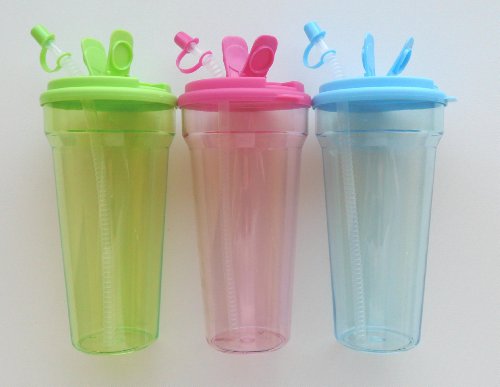 Extra Large Plastic Acrylic Tumbler with Straw and Lid 32 oz. Set of 3 Eco-Friendly