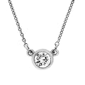 14k White Gold 1/4 cttw Colorless Diamond Bezel Necklace, 18"