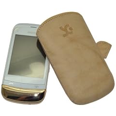 Suncase Ledertasche (Lasche mit R�ckzugfunktion) f�r Nokia C2-02 Touch / Type wash-beige
