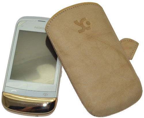 Suncase Ledertasche (Lasche mit R&uuml;ckzugfunktion) f&uuml;r Nokia C2-03 Dual-Sim beige Preisvergleich