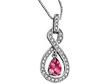 Pink Tourmaline Gemstone & Diamond Drop Pendant 1/4 Carat (ctw) in 14K White Gold with Chain
