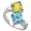 14K White Gold Sky Blue Topaz and Peridot Ring