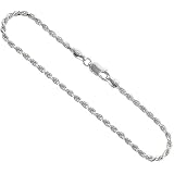 Sterling Silver 2.3 mm Italian Diamond Cut Rope Chain, Nickel Free, 7", 8", anklet, 16", 18", 20", 22", 24", 30",
