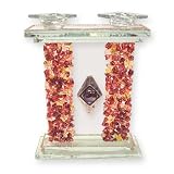 Candle Holders - Glass - Made in Israel. For Shabbat and Jewish Holidays. 8.5 Tal. Shreded Pieces of Red Glass. Great Gift for Jewish Home