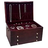 ATHENA MAHOGANY JEWELRY BOX - ATHENA JEWELRY BOX WITH MAHOGANY FINISH AND DIOR RED VELVET LINING