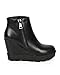 Women Leatherette Zip Lug Sole Wedge Ankle Bootie CH40 - Black Leatherette