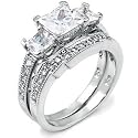 Sterling Silver Cubic Zirconia CZ Wedding Engagement Ring Set