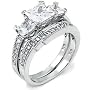 Sterling Silver Cubic Zirconia CZ Wedding Engagement Ring Set