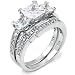 Sterling Silver Cubic Zirconia CZ Wedding Engagement Ring Set