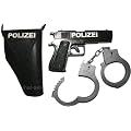 Polizei-Set 3-teilig, Pistole, Halfter und Handschellen (Karneval)