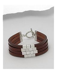Brown Leather Bracelet In White Base