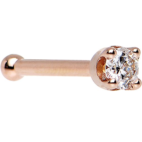 14k Rose Gold 2mm (0.030 cttw) Genuine Diamond Nose Bone 20 Gauge