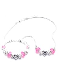 Angel Wing Heart Charm Bracelet and Necklace Gift Set Girls Pandora Style - Gift Boxed