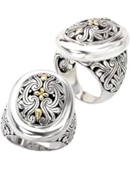 925 Silver Oval Filigree Swirl Ring with 18k Gold Accents- Sizes 6-8
