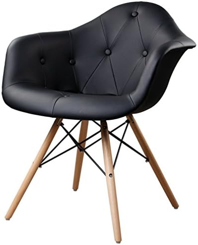 JinQi Eames Style PP Seat Upholstered PU Leather Dining Room Chair Eiffel Chairs Set Of 2 Black