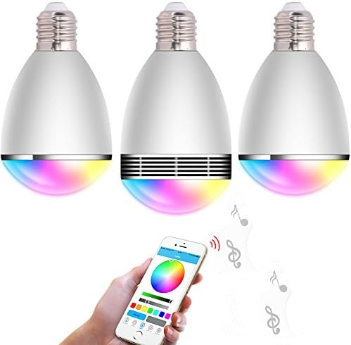 Multi-color Bluetooth Bulb Speaker with Bluetooth and Music Speaker Controlled by Apple iPhone 6 6Plus 5S Samsung Galaxy and Other Smartphone Tablet APP pack of 3 bulbs