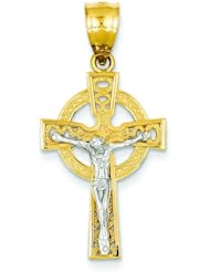14K Two Tone Gold Celtic Crucifix Pendant Charm Jewelry