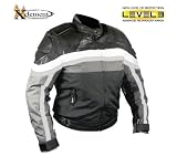 Ladies? Armored Black and Grey Tri-Tex Fabric with Leather Premium Trim Jackets – Size : XL