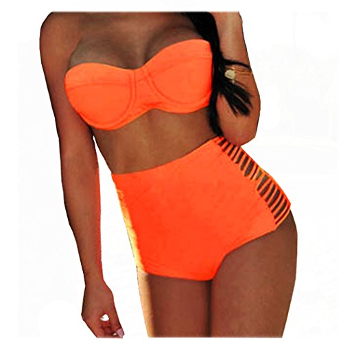 Ebuddy @ Flora Print Vintage High Waisted Bikini Sets Swimsuit Swimwear(FBA)