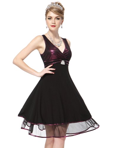 Ever Pretty New Fab Purple & Black V-Neck Empire Line Cocktail Dress 02236