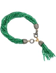 18kt Gold Diamond Pave Natural Emerald Beads Tassel Bracelet Jewelry