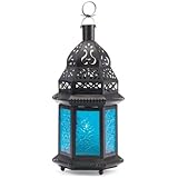 Gifts & Decor Moroccan Lantern Blue Glass Candle Holder Candleholder