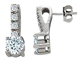 2.25 cts 14K White Gold Plated 925 Sterling Silver Genuine Aquamarine Earrings