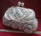 New Satin Silk Rose Evening Wedding Party Handbag (silver)