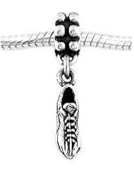 Sterling Silver Three Dimensional Shoe Sports Cleat Dangle Bead Charm