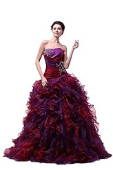 Strapless Floor Length Organza  Beaded    Ball Gown Quinceanera Dress  With Rhinestones and Ruffles