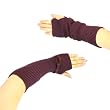 Winter Ribbed Knit Hand Arm Warmer Fingerless Real Fur Pom Pom Long Gloves Purple