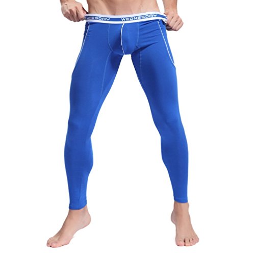 ZIHAN Men's Bamboo Fiber Low Rise Skinny Leggings Pants Medium Blue