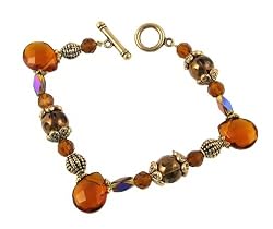 Bracelet - B18 - Handmade Glass & Fire-Polished Beads - Side Drilled Beads - Toggle Closure ~ Smoky Topaz (Brown)
