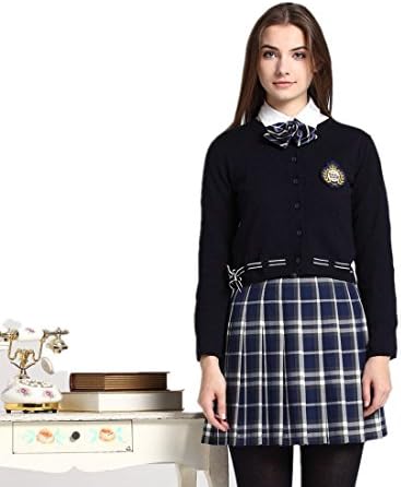 Etongenius navy and white plaid pleated kilt skirt for girls and women