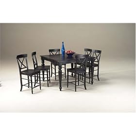 Black Pub Table and Barstools, Buffet and Hutch Dining Room Furniture Set: Table and 6 Bar Chairs and China Cabinet