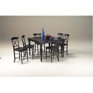 Black Pub Table and Barstools, Buffet and Hutch Dining Room Furniture Set: Table and 6 Bar Chairs and China Cabinet