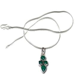 Gifts from India Silver Green Onyx Pendant with Chain 1.25 Inches (gpndt046)