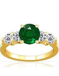 14K Yellow Gold Round Cut Emerald Ring With Sidestones