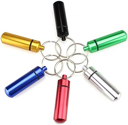 CFMY 3 Size Waterproof Aluminum Pill Box Case Capsule Bottle Cache Drug Holder Keychain Container Colorful 6pcs, /M