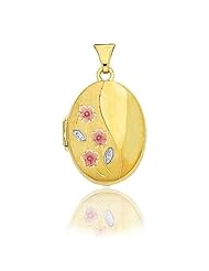 14K 3 Tone Gold Oval Floral Locket (21 x 17 mm)