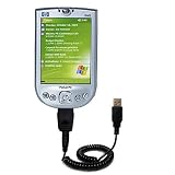 Coiled Power Hot Sync and Charge USB Data Cable w/ Tip Exchange for the HP iPAQ h4140 / h 4140 - Gomadic Brand