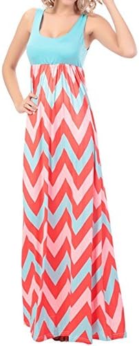 TeeC Women\'s Chevron Maxi Boho Summer Long Skirt Evening Party Dress-Ship From US Sky blue printed Medium