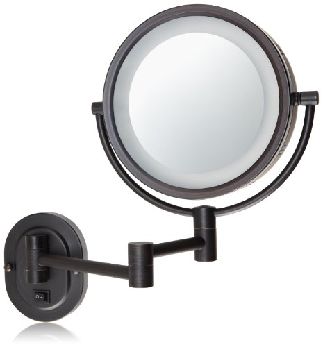 Jerdon HL65BZD Hard-Wired 8-Inch Two-Sided Swivel Halo Lighted Wall Mount Mirror with 5x Magnification, 14-Inch Extension, Bronze Finish Jerdon HL65BZD Hard-Wired 8-Inch Two-Sided Swivel Halo Lighted Wall Mount Mirror with 5x Magnification, 14-Inch Extension, Bronze Finish