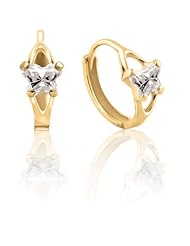 Bfly® Girls 10k Gold April Birthstone CZ Butterfly Hinged Earrings