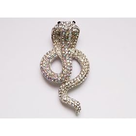 Dazzling Crystal Rhinestone Hooded Cobra Snake Brooch