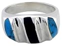 Gent's Sterling Silver Black Obsidian with Synthetic Turquoise Ring